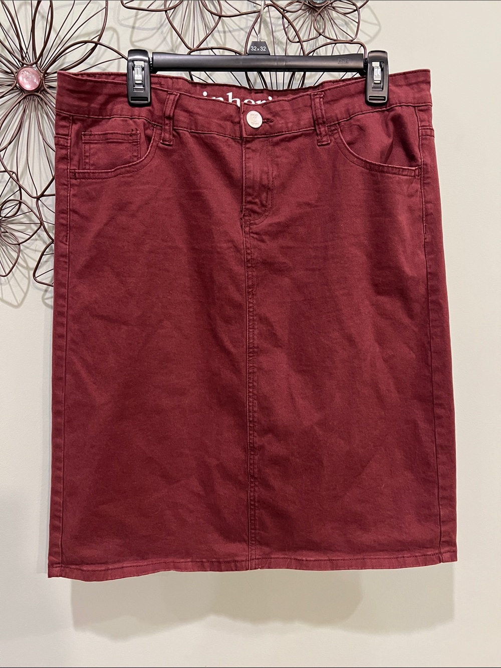 Classic Burgundy Pencil Skirt with Front Seam